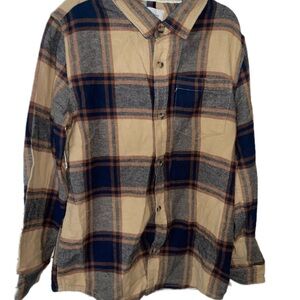Cactus Boys Kids Plaid Button Down Flannel- Blue and Tan